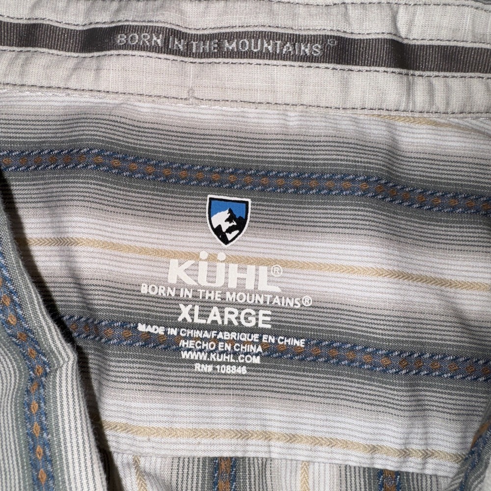 KUHL Men XL Gray Striped Short Sleeve Button Up Shirt Cotton Blend Outdoor - Picture 3 of 7
